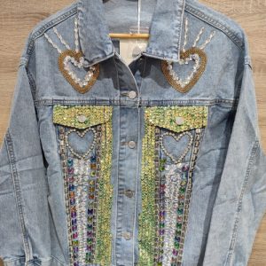 Chaqueta vaquera de mujer con piedras y lentejuelas