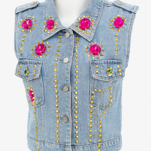Chaleco Denim con Pedrería y Tachuelas Doradas