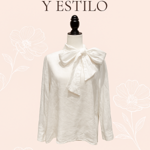 Blusa Blanca con Lazo en el Cuello
