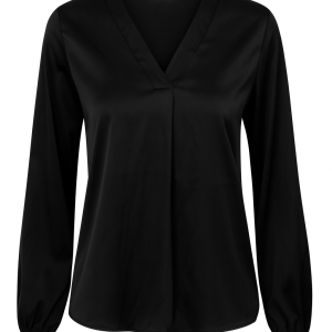 Blusa satinada negra con escote en V