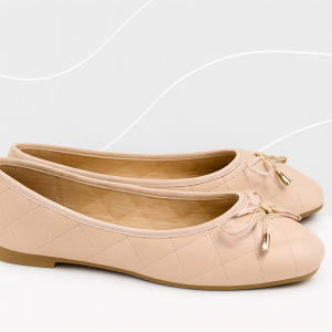 Bailarinas beige acolchadas con lazo dorado
